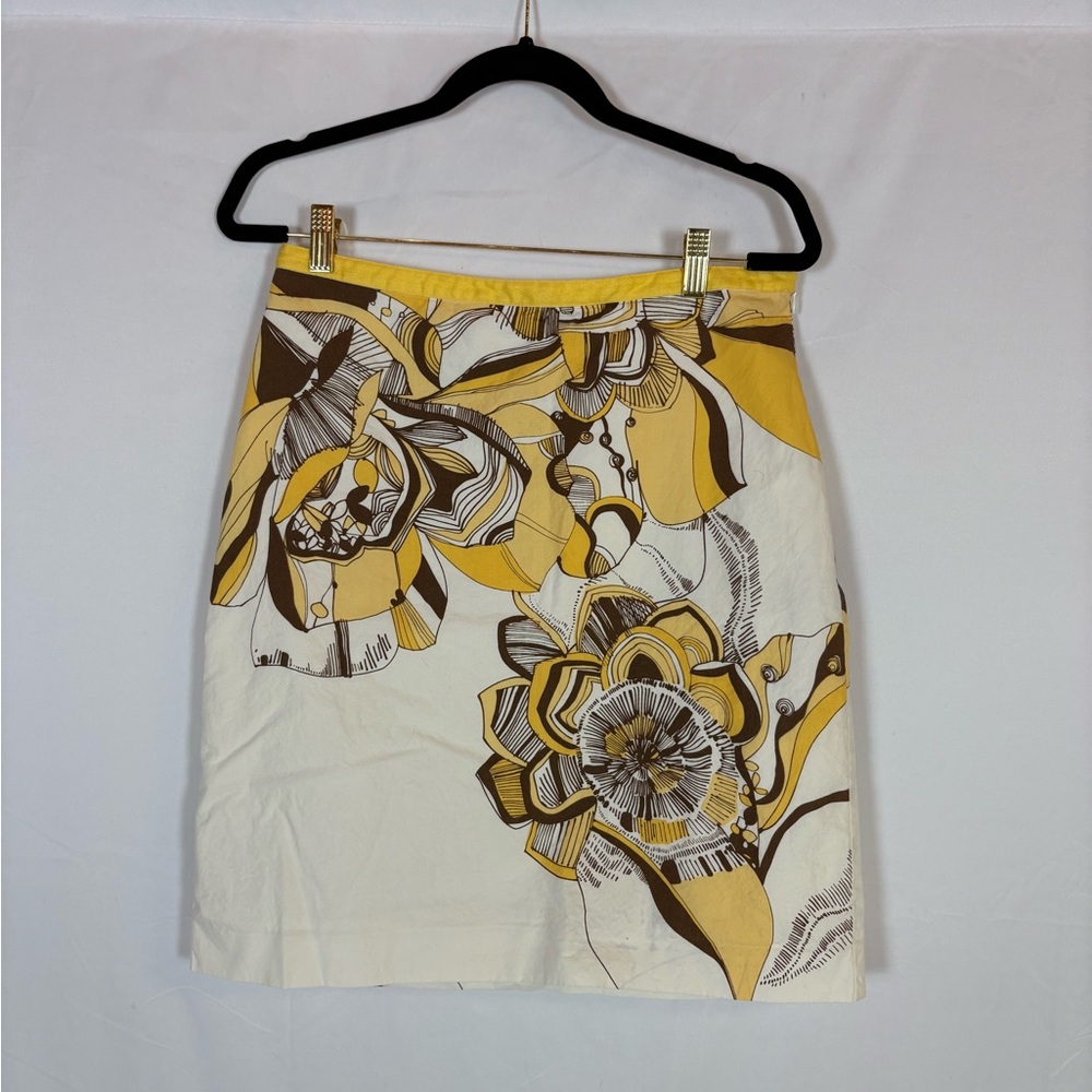 LOFT Yellow and Brown Floral Pencil Skirt
